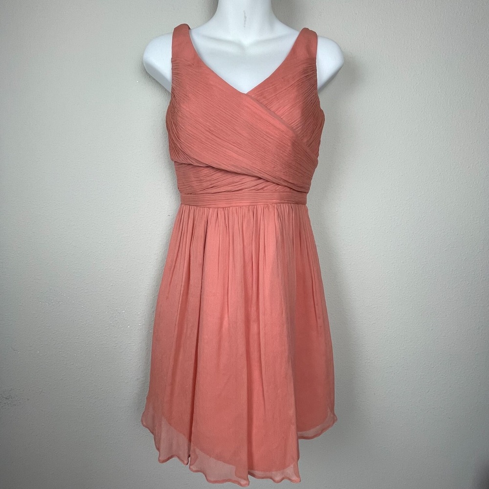 J. Crew Silk Babydoll Dress Size 2 – Peach Crinkle Fairycore V-Neck Lined
